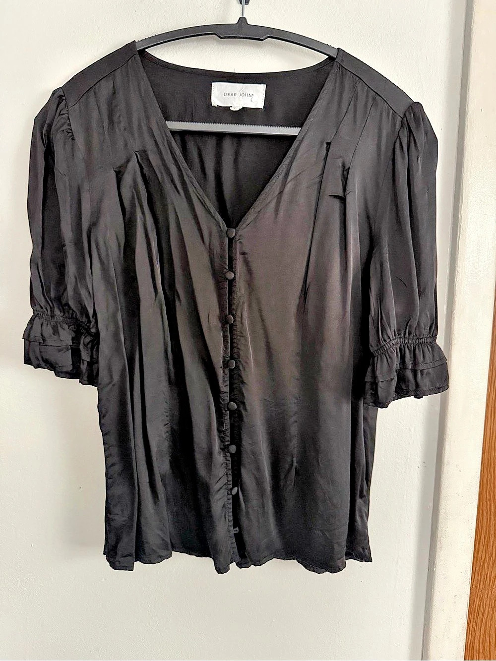 Dear John Black Ruffle Sleeve Blouse Size Medium